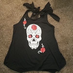 Sugar skull flowy lace tank top